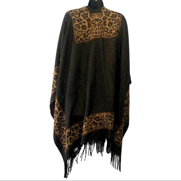 NWT Cejon Animal Leopard Print Shawl w Fringe OS - Picture 6 of 6
